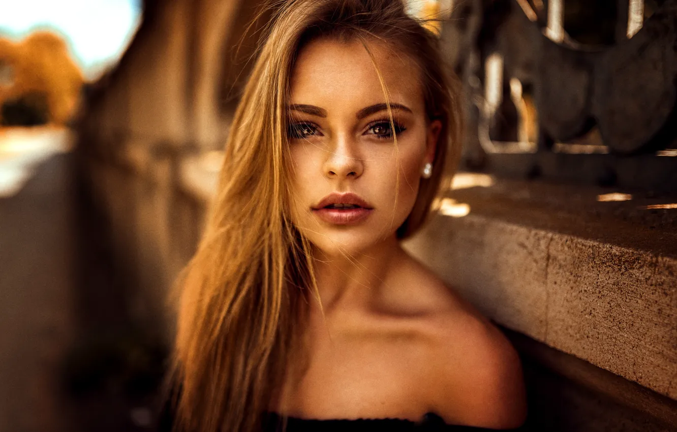 Photo wallpaper look, the sun, model, the fence, portrait, makeup, hairstyle, brown hair