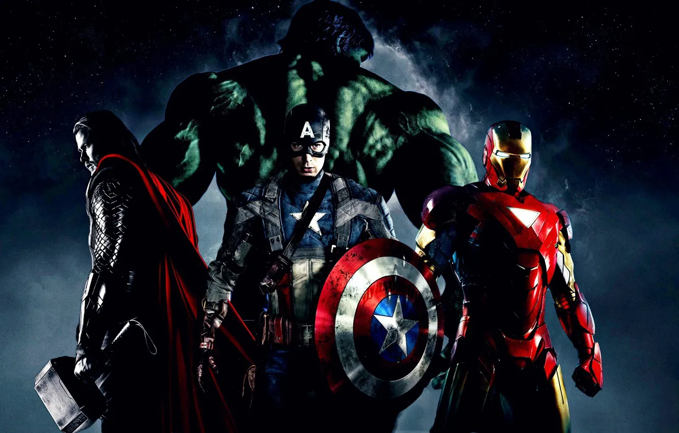 Photo wallpaper Hulk, Thor, captain America, the Avengers, elezny people