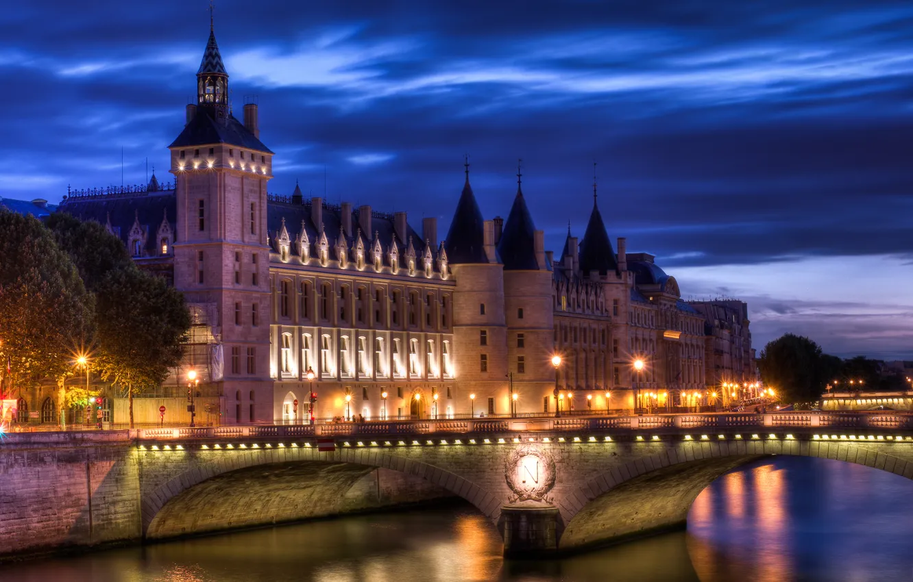 Photo wallpaper night, bridge, lights, France, Paris, hdr, lights, Paris
