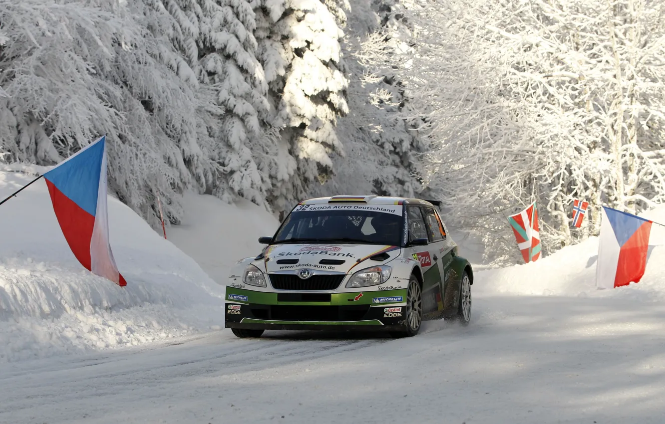 Photo wallpaper Winter, Snow, Forest, Race, The hood, WRC, Rally, Rally