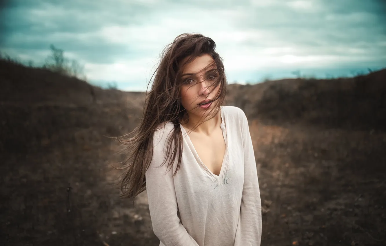 Photo wallpaper the wind, hair, Shy