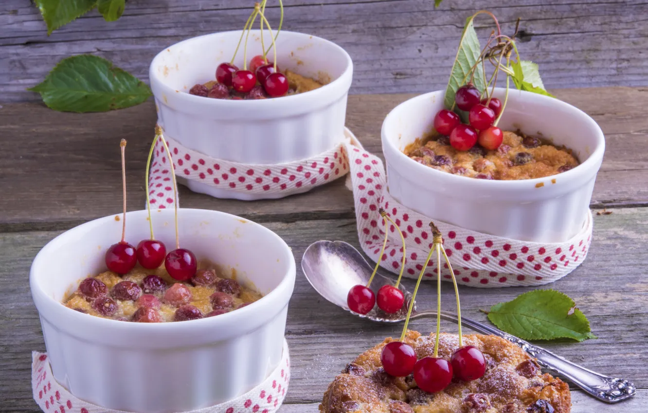 Photo wallpaper cherry, pie, dessert, wood, cherry, dessert