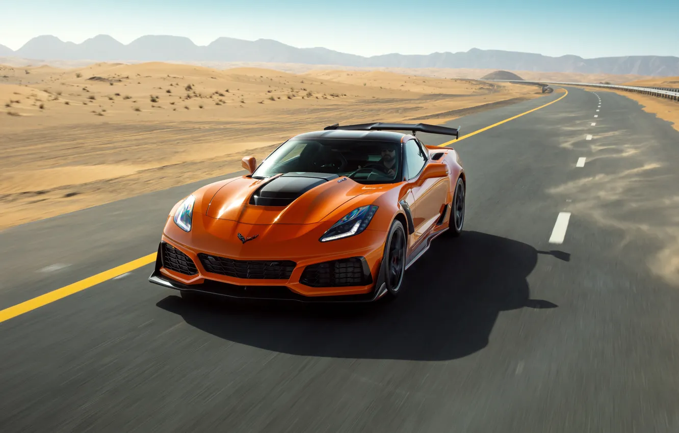 Photo wallpaper orange, Corvette, Chevrolet, ZR1, 2019