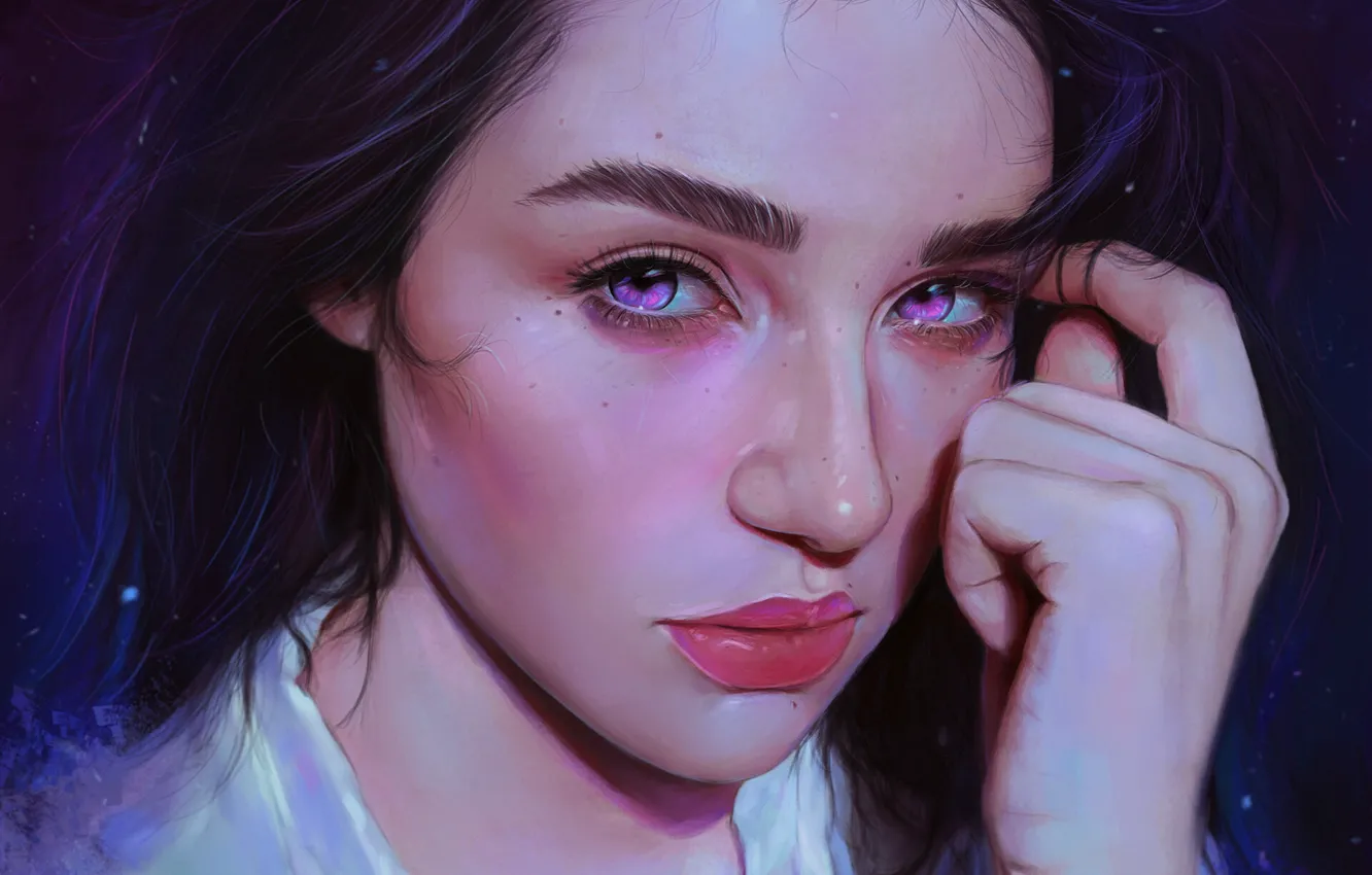 Photo wallpaper eyes, look, girl, face, lips, girl, art, Illustration