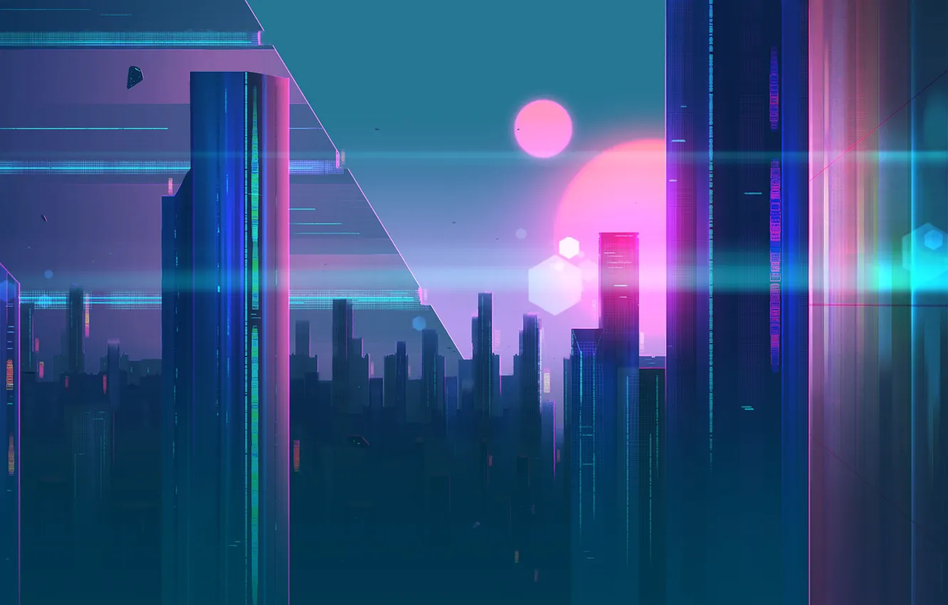 Photo wallpaper the city, style, music, background, fiction, building, skyscrapers, fantasy