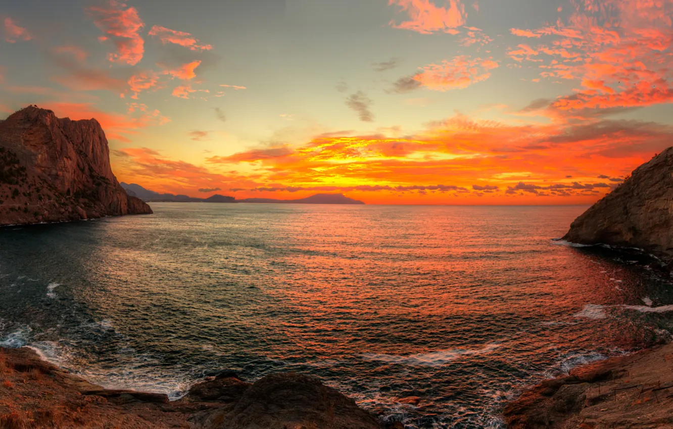 Photo wallpaper dawn, Bay, Crimea, our