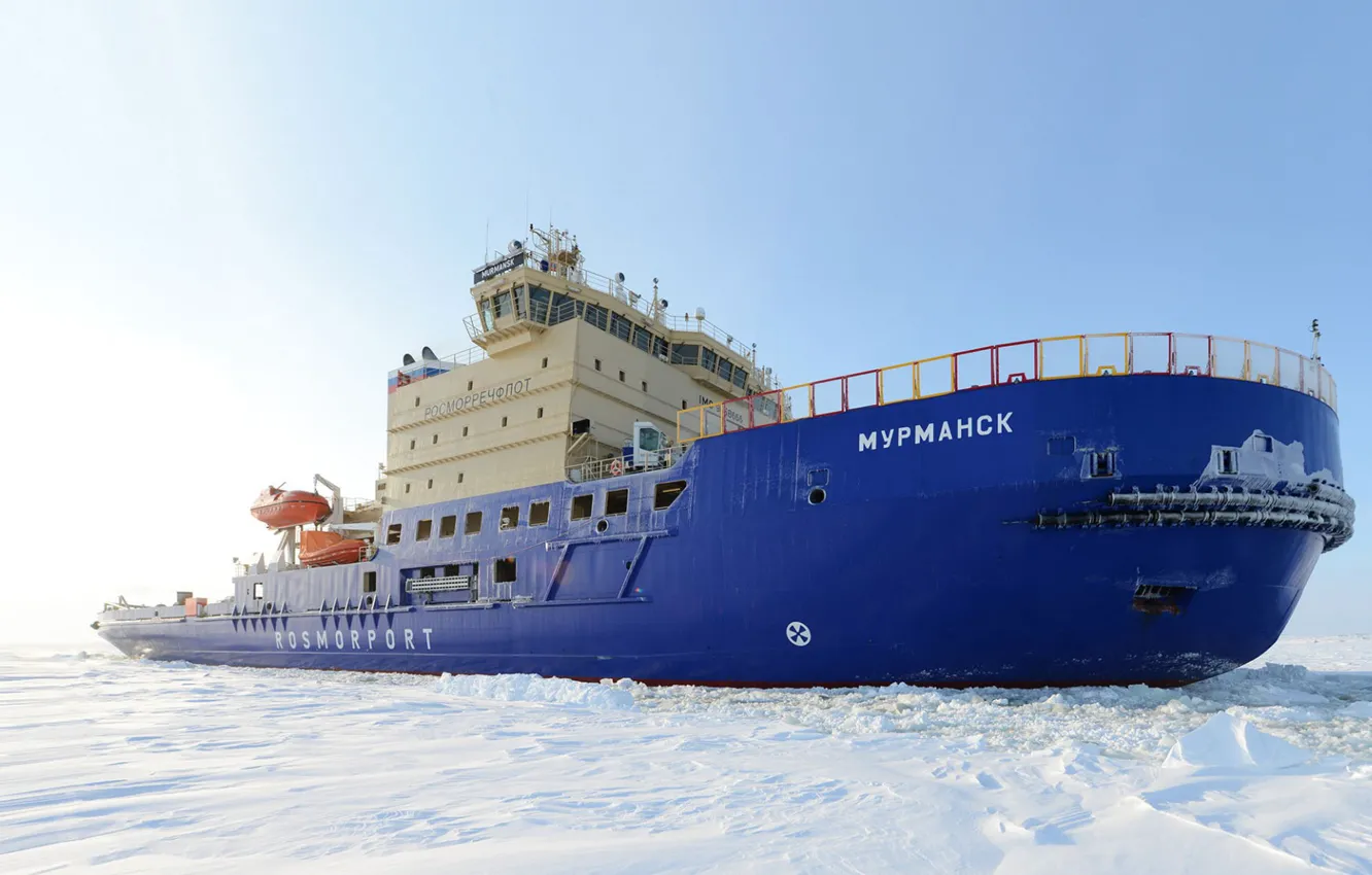 Photo wallpaper Winter, Snow, Board, Ice, Icebreaker, The ship, Ice, Murmansk