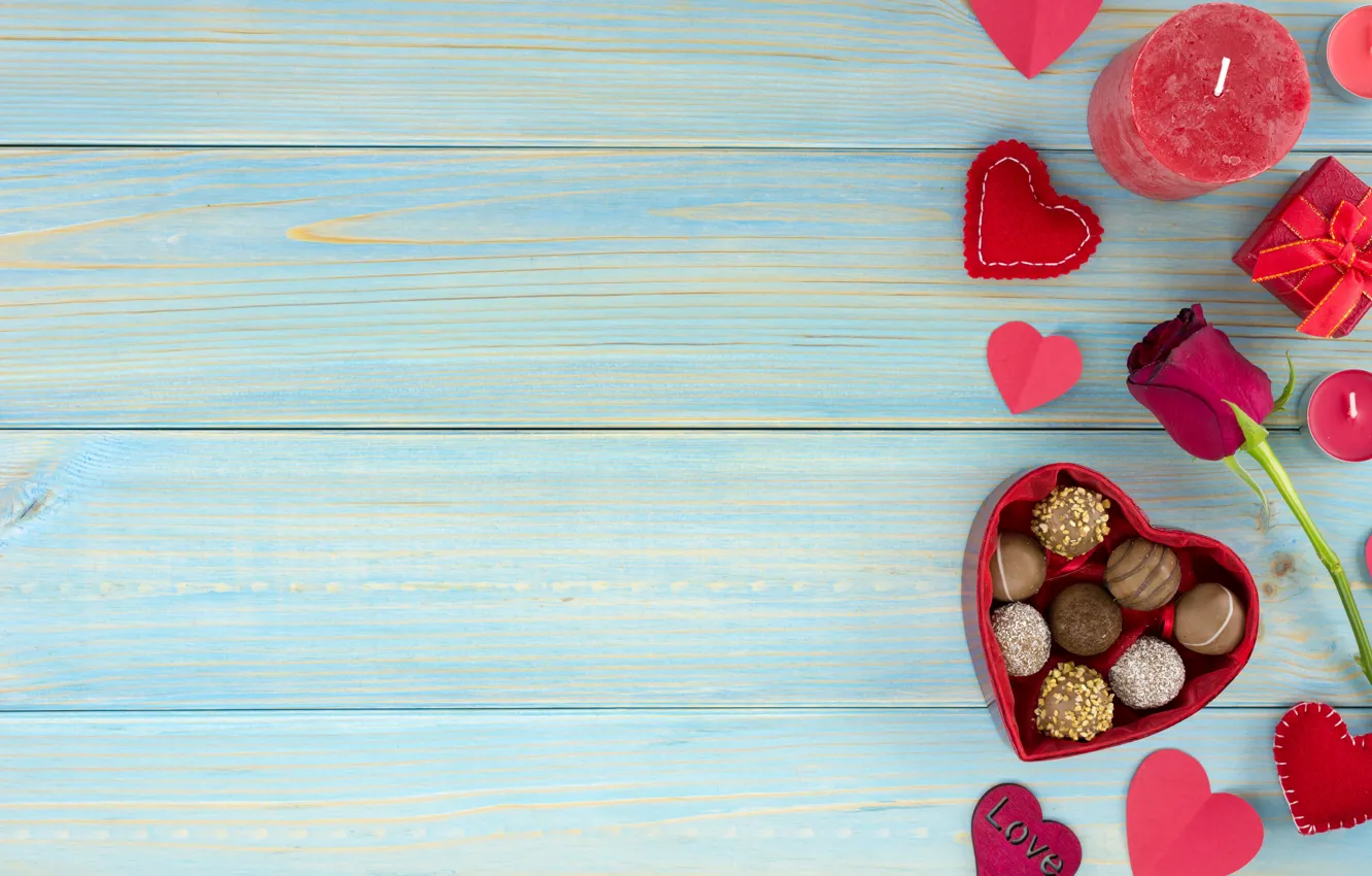 Photo wallpaper red, gift, chocolate, roses, candy, hearts, red, love
