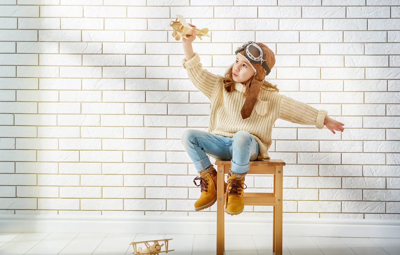 Photo wallpaper wall, mood, shoes, glasses, girl, the plane, sweater