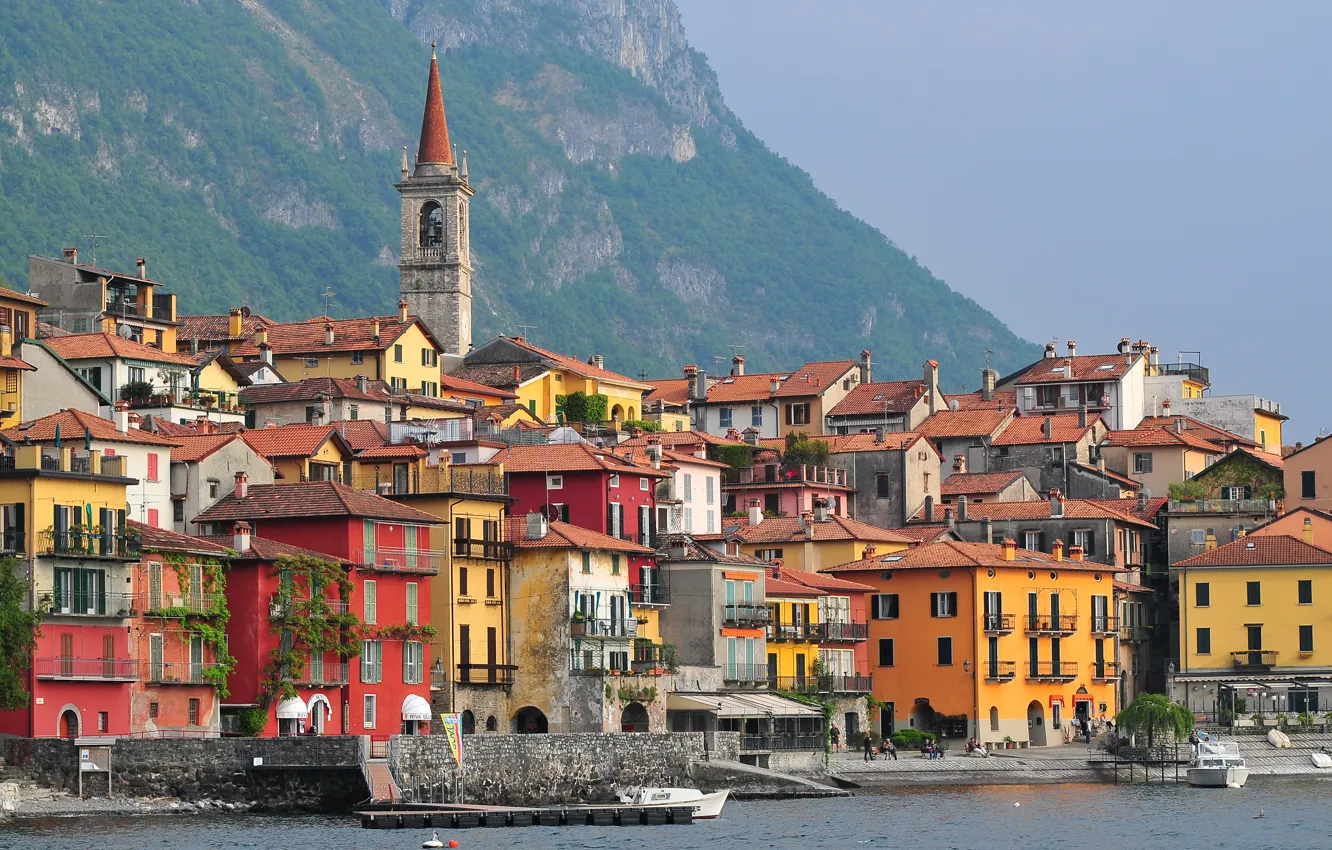 Photo wallpaper sea, mountains, boat, home, Italy, Lombardy, Varenna