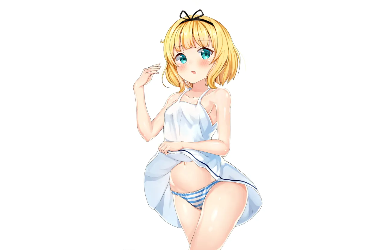 Photo wallpaper girl, sexy, lingerie, Cameltoe, panties, green eyes, dress, anime