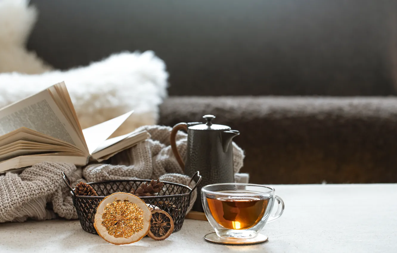 Photo wallpaper tea, kettle, Cup, book