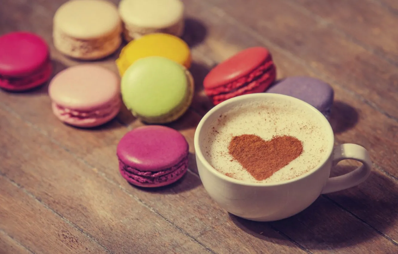 Photo wallpaper love, heart, coffee, milk, cookies, Cup, sweets, love