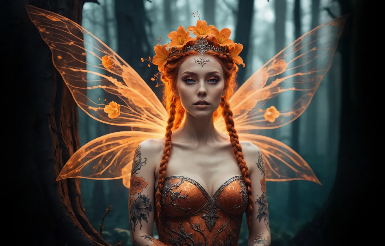 Photo wallpaper forest, girl, fairy