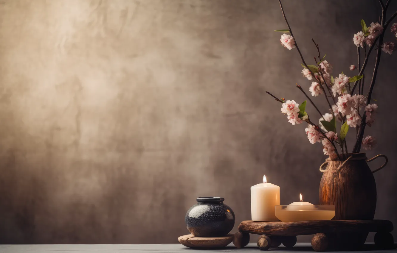 Photo wallpaper flowers, stones, still life, AI art, neural network