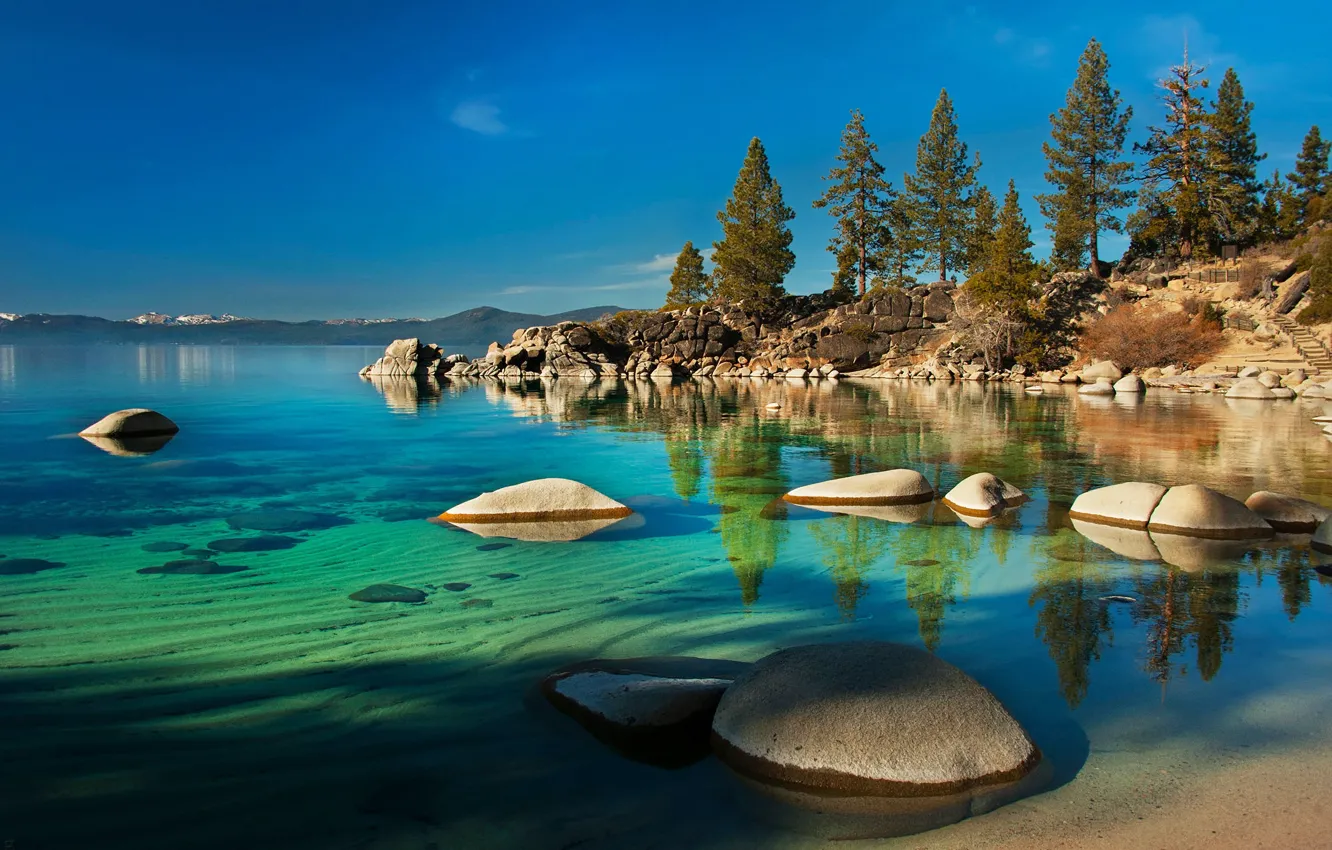 Photo wallpaper lake, Nevada, Nevada, lake Tahoe, stones in water