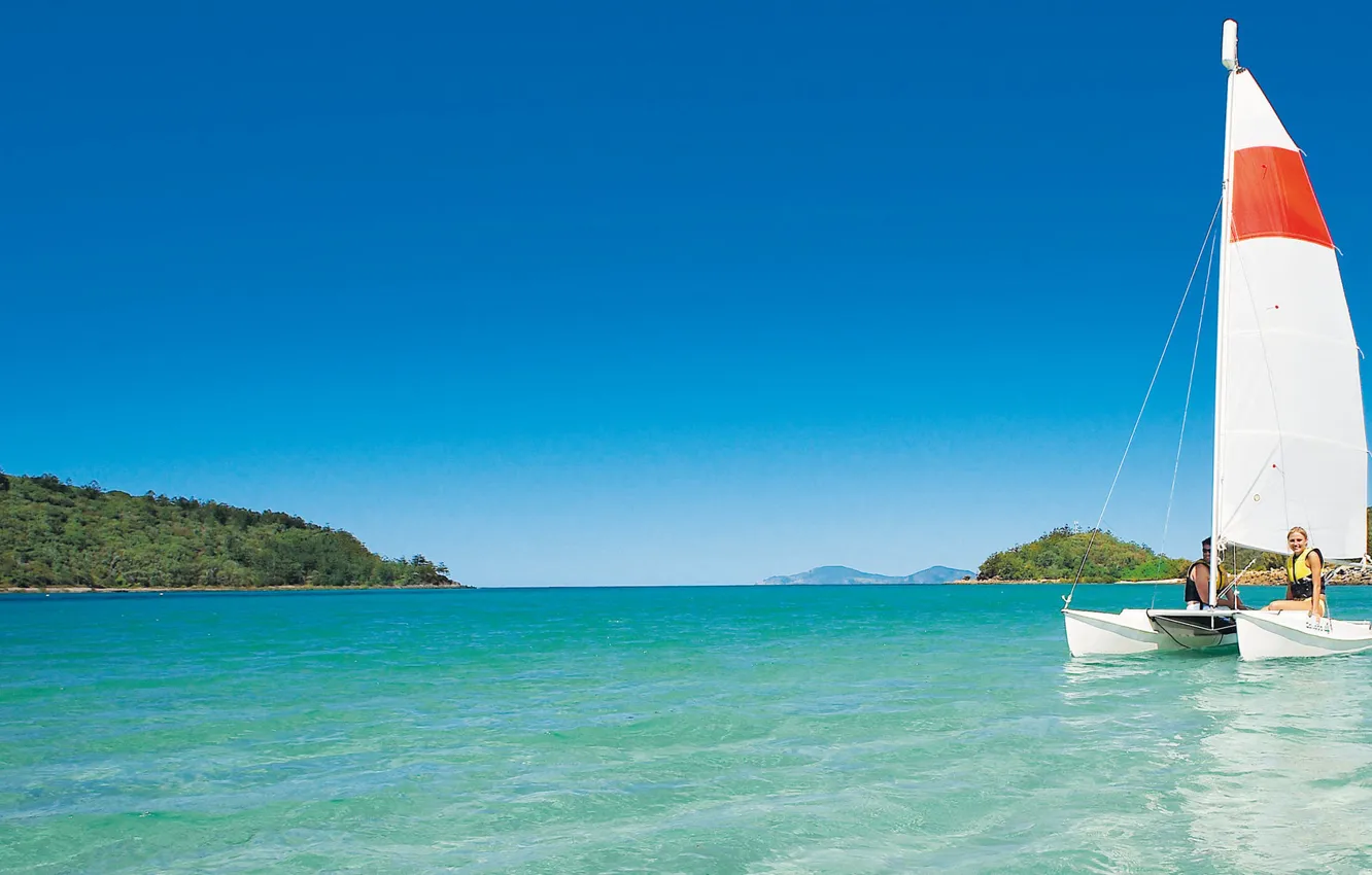 Photo wallpaper sea, summer, mood, catamaran