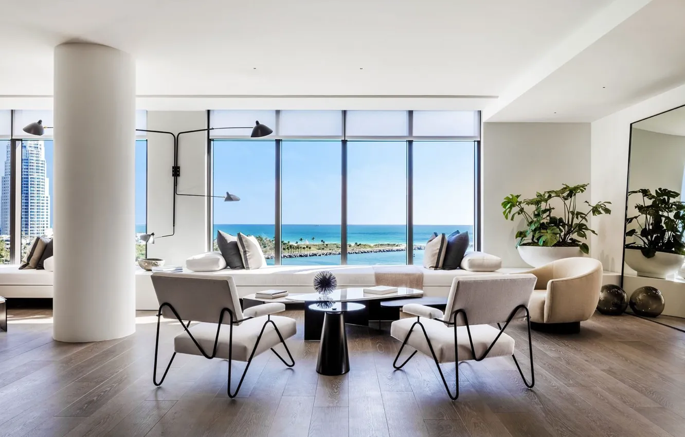 Photo wallpaper interior, Miami, megapolis, living room