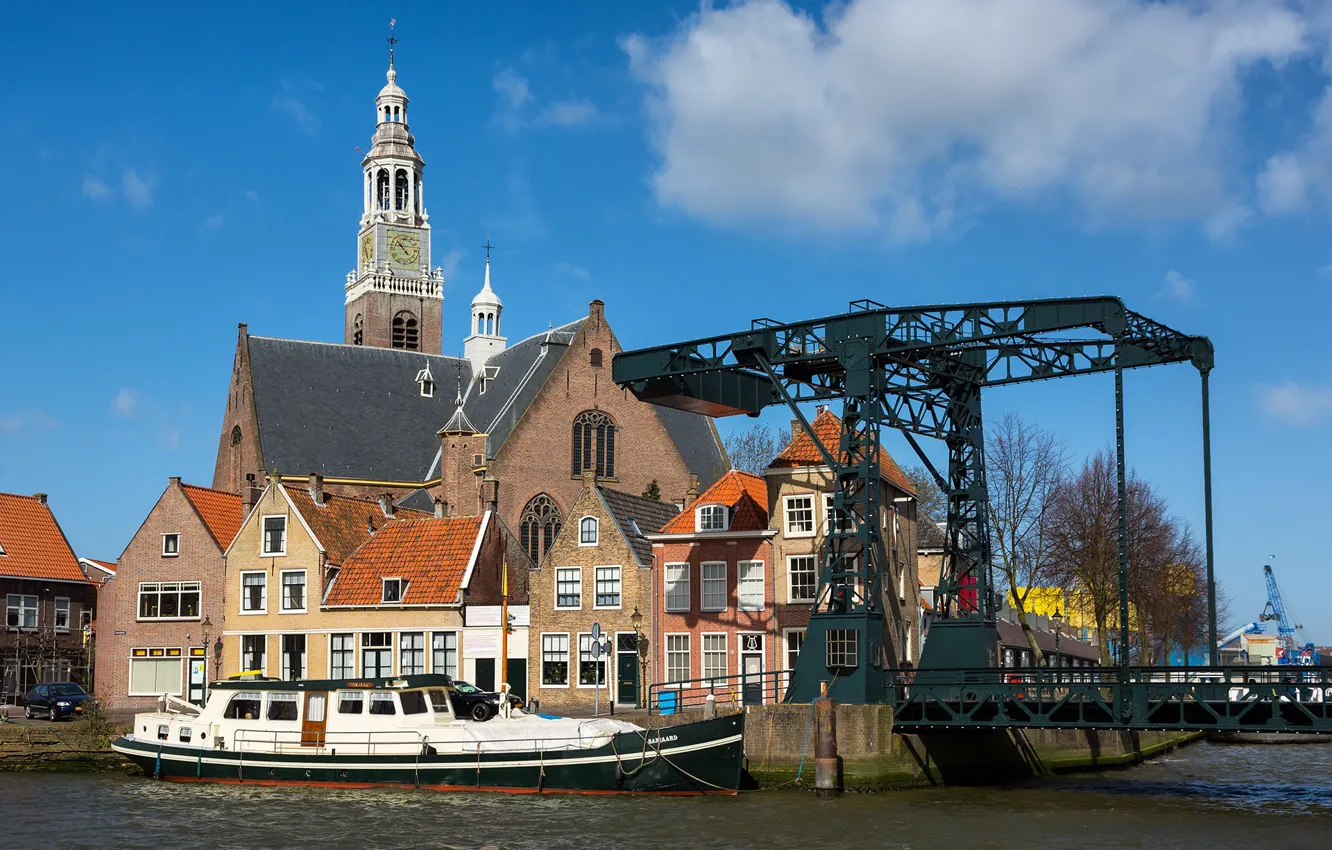 Photo wallpaper bridge, ship, home, Netherlands, Maassluis