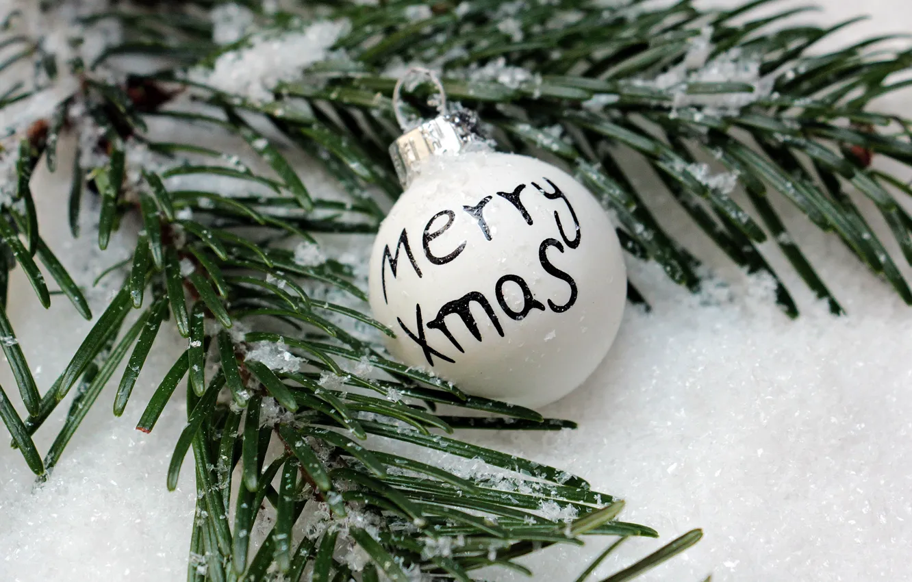 Photo wallpaper new year, Christmas, winter, snow, merry christmas, ball
