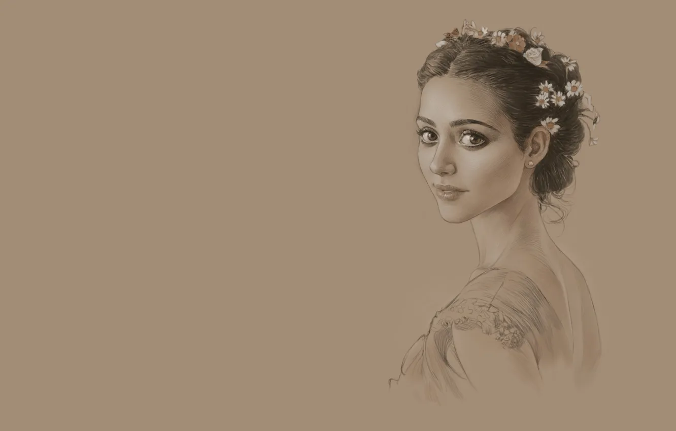 Photo wallpaper girl, figure, portrait, sketch, art, SERGEI SOROCHKIN, study (Emmy Rossum)