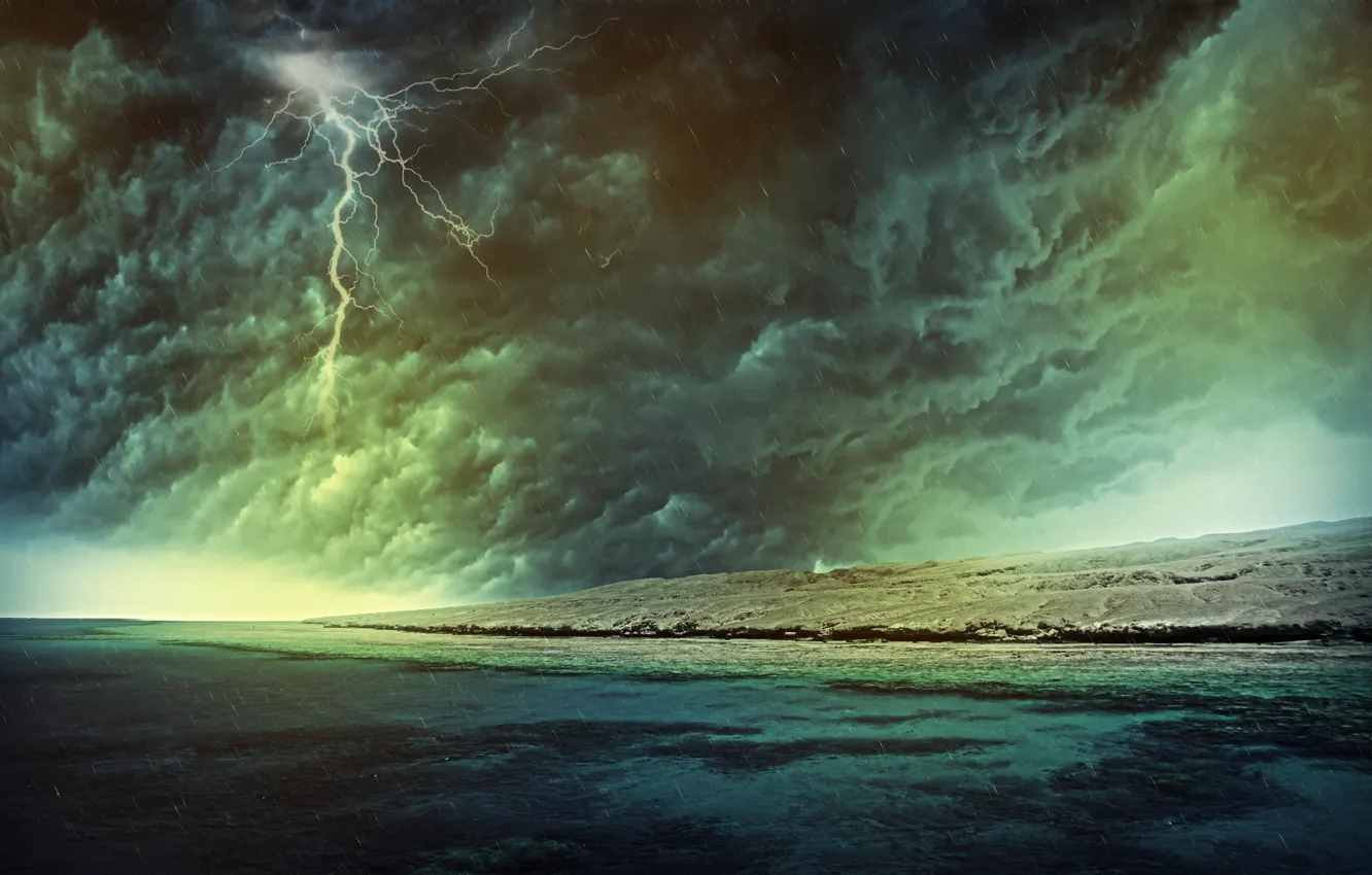 Photo wallpaper clouds, storm, rain, lightning