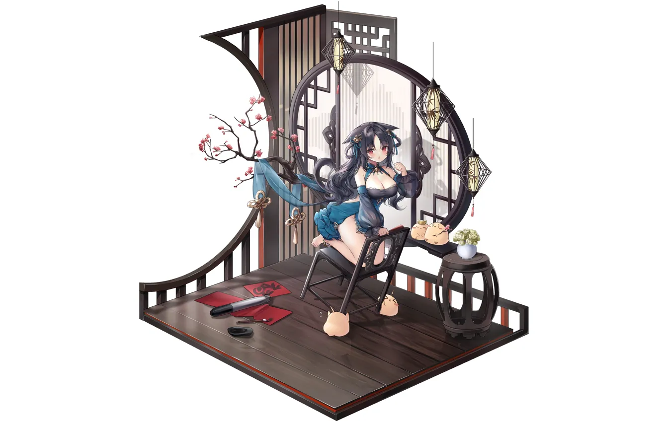 Photo wallpaper girl, sexy, cleavage, long hair, dress, boobs, anime, beautiful