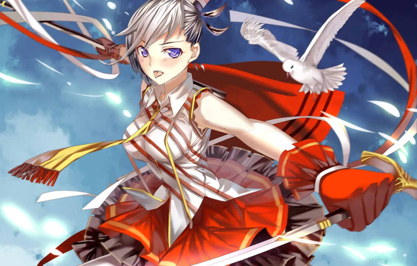 Photo wallpaper language, girl, bird, art, pigeons, blade, miyazaki byou