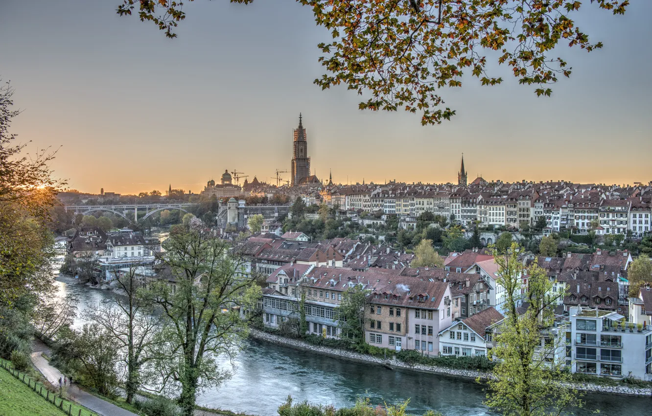 Photo wallpaper river, building, Switzerland, panorama, Switzerland, Bern, Bern