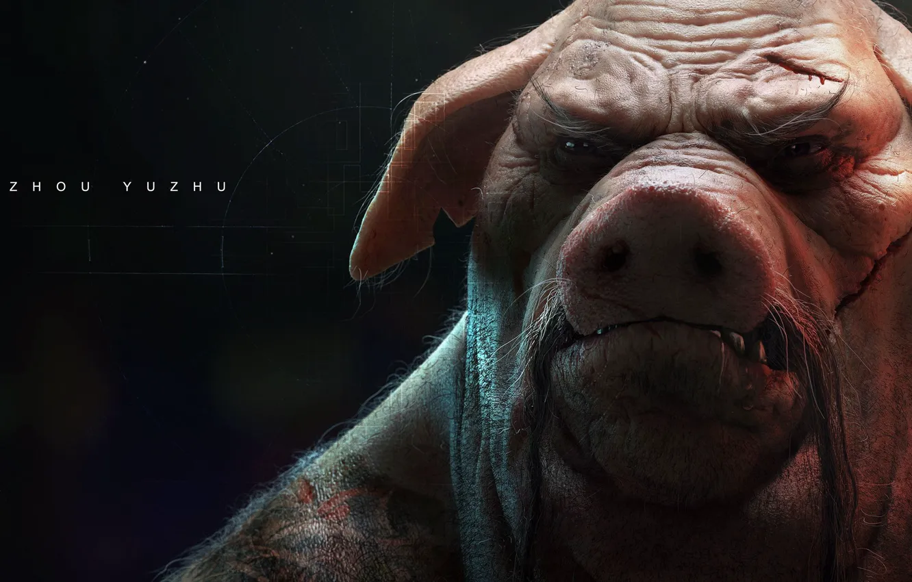 Photo wallpaper game, tatoo, fang, head, pig, Beyond Good & Evil 2