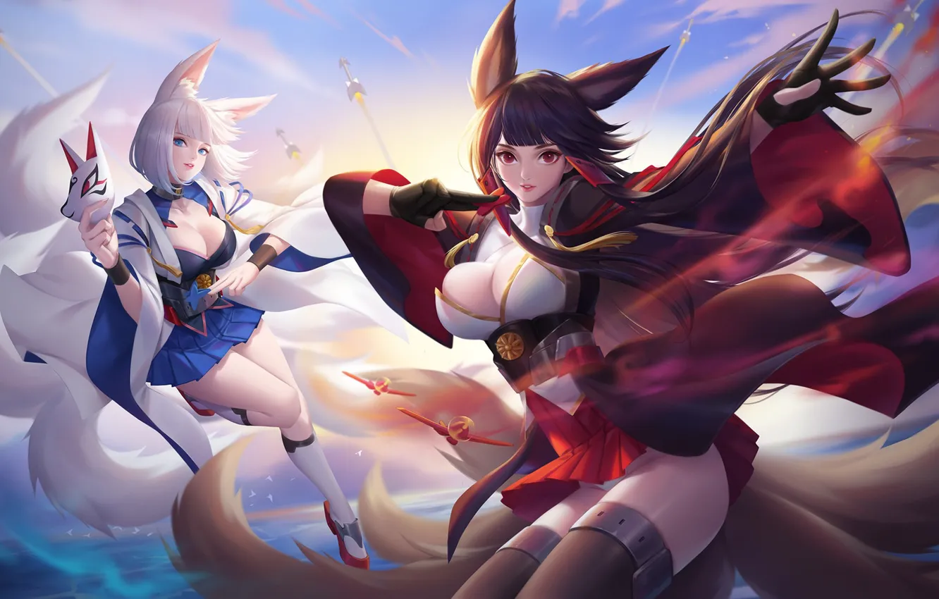 Photo wallpaper anime, art, Fox, kitsune, Akagi & Kaga, Citemer Liu