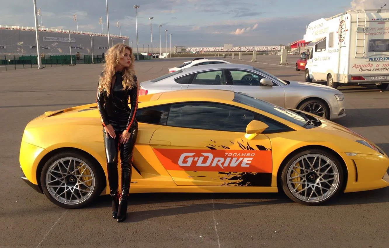 Photo wallpaper auto, girl, Lamborghini, beautiful blonde, Veronika Murashkina