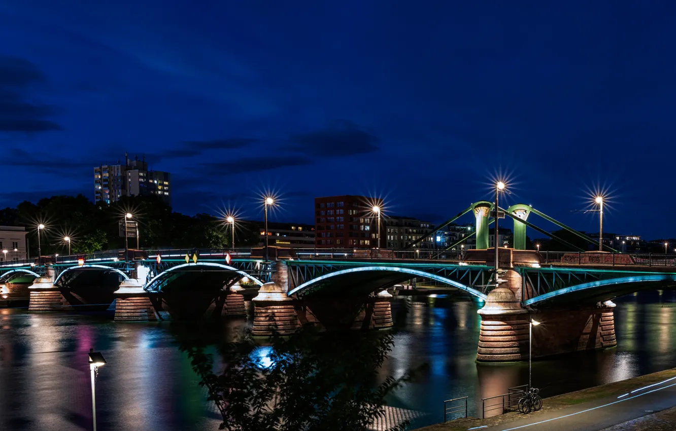 Photo wallpaper night, bridge, lights, river, home, Germany, lights, promenade