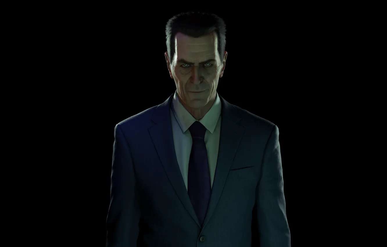 Photo wallpaper eyes, smile, costume, tie, G-Man, Half-Life, jacket, alyx