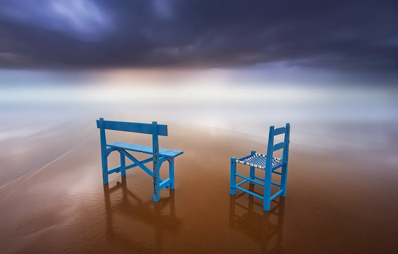 Photo wallpaper the sky, shore, chair