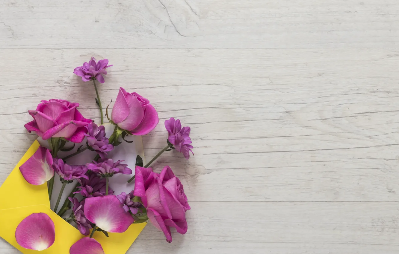 Photo wallpaper flowers, roses, petals, pink, pink, romantic, the envelope, purple