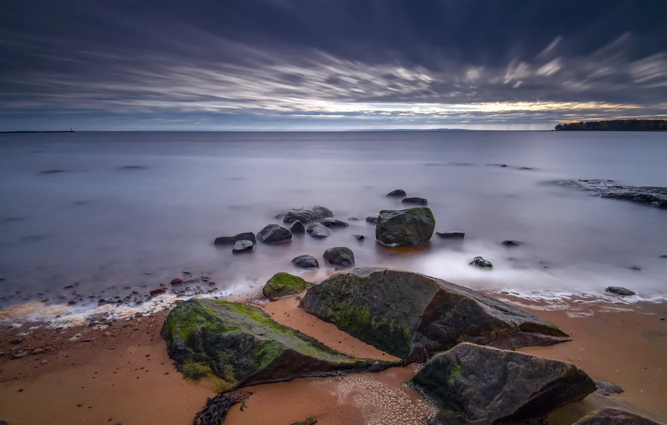 Photo wallpaper sea, stones, shore, Sverige, Tylösand