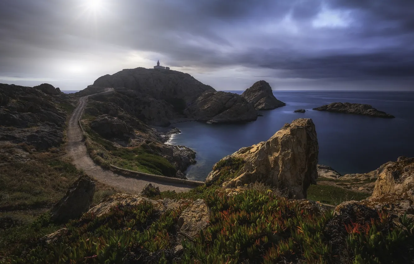 Photo wallpaper road, coast, lighthouse, Bay