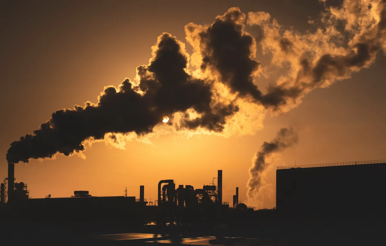 Photo wallpaper plant, smoke, factory