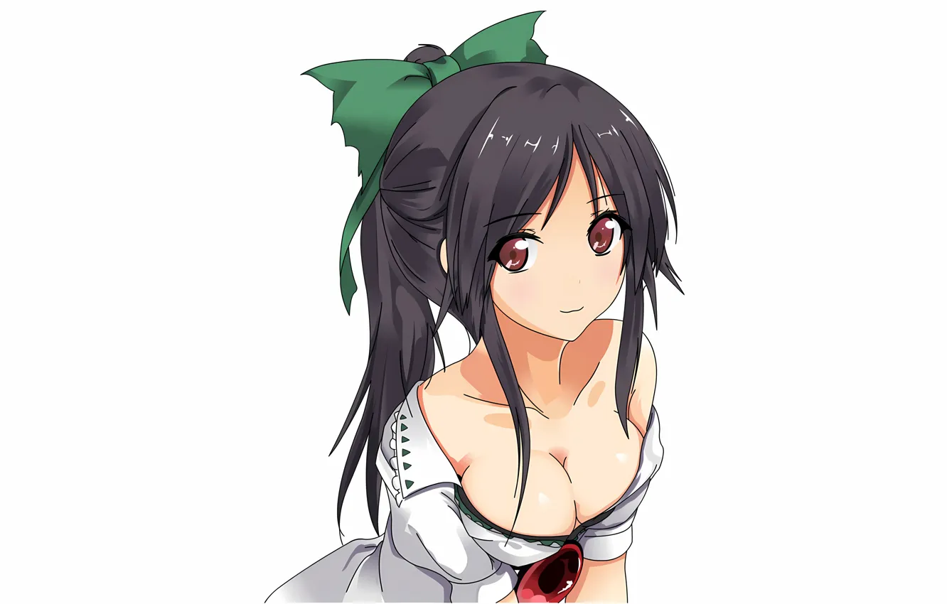 Photo wallpaper girl, sexy, cleavage, long hair, reiu equipment, utsuho, touhou, dress, brown eyes