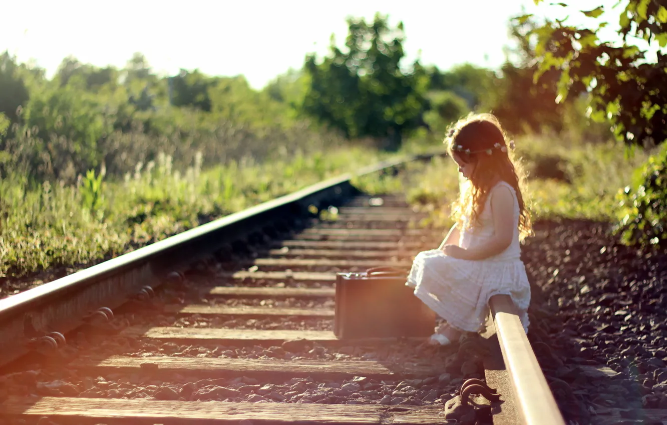 Photo wallpaper mood, girl, railroad