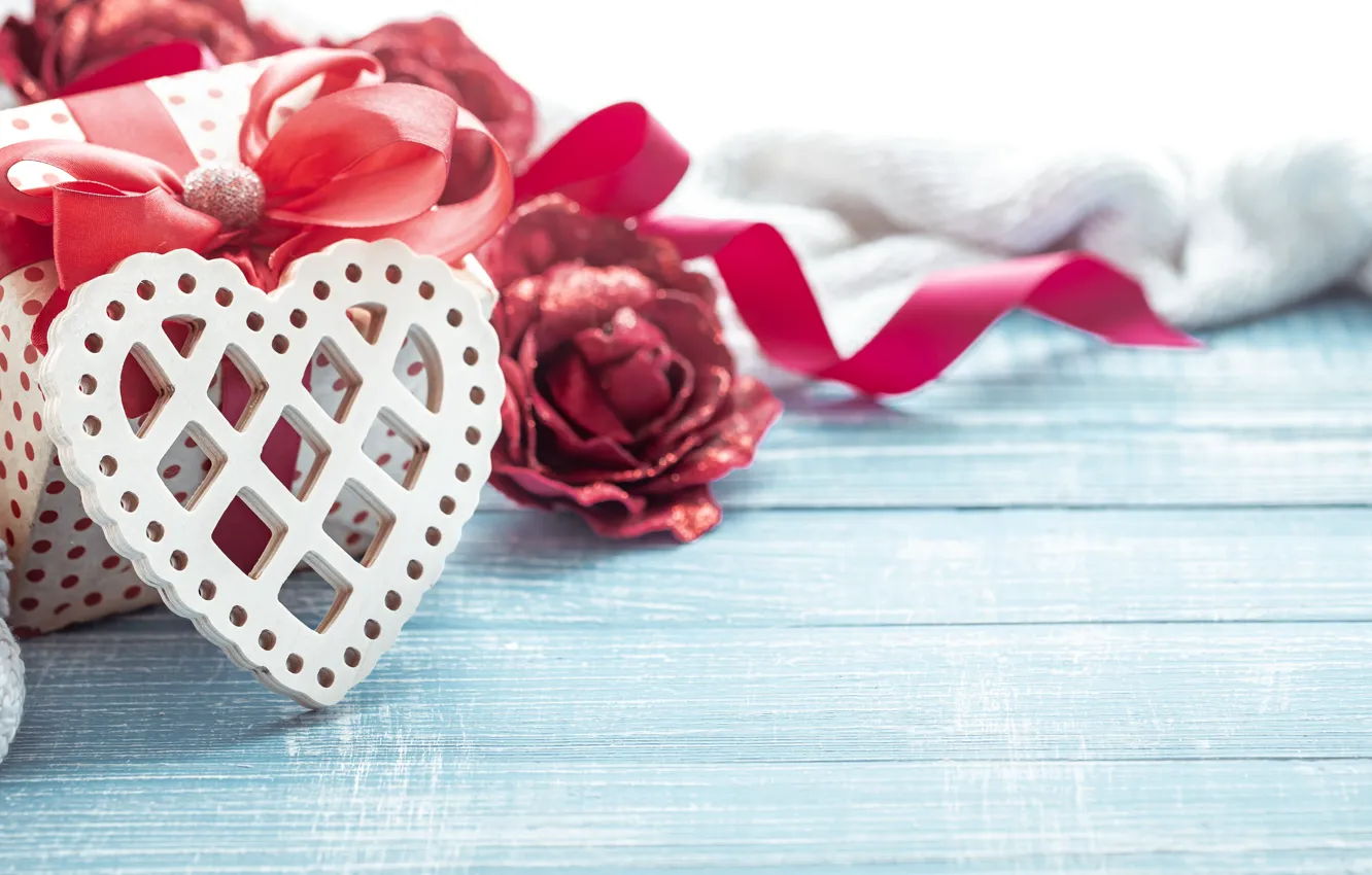 Photo wallpaper love, flowers, holiday, box, gift, heart, Board, roses