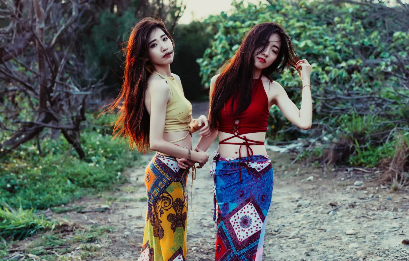 Photo wallpaper girls, pair, Asian girls