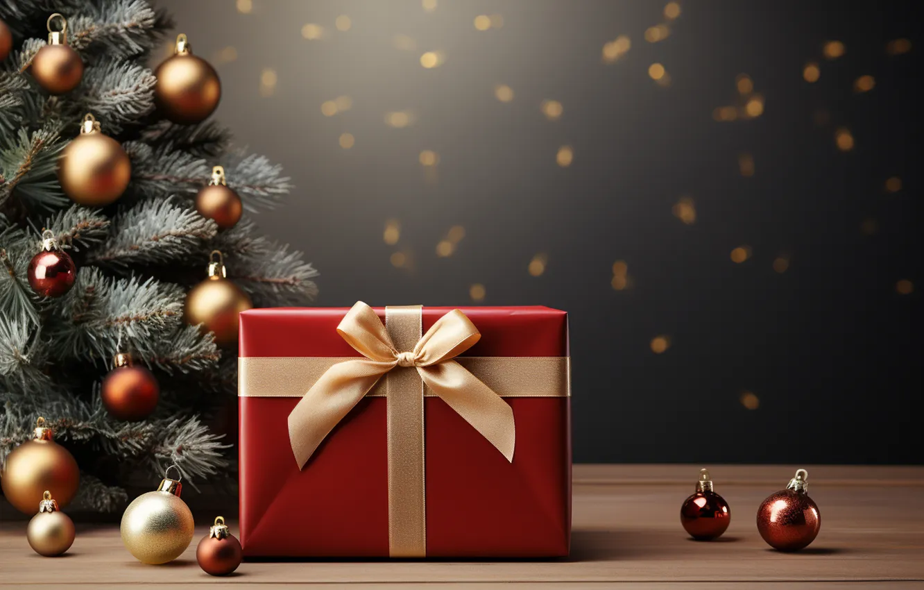 Photo wallpaper gift, tree, new year, Christmas, Christmas, tree, decoration, Gift Boxes