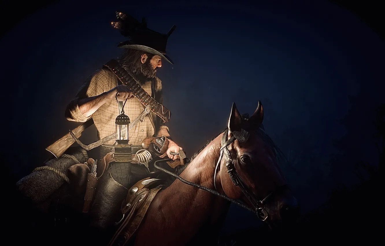 Photo wallpaper HDR, Mustang, light, game, night, horse, lamp, UHD