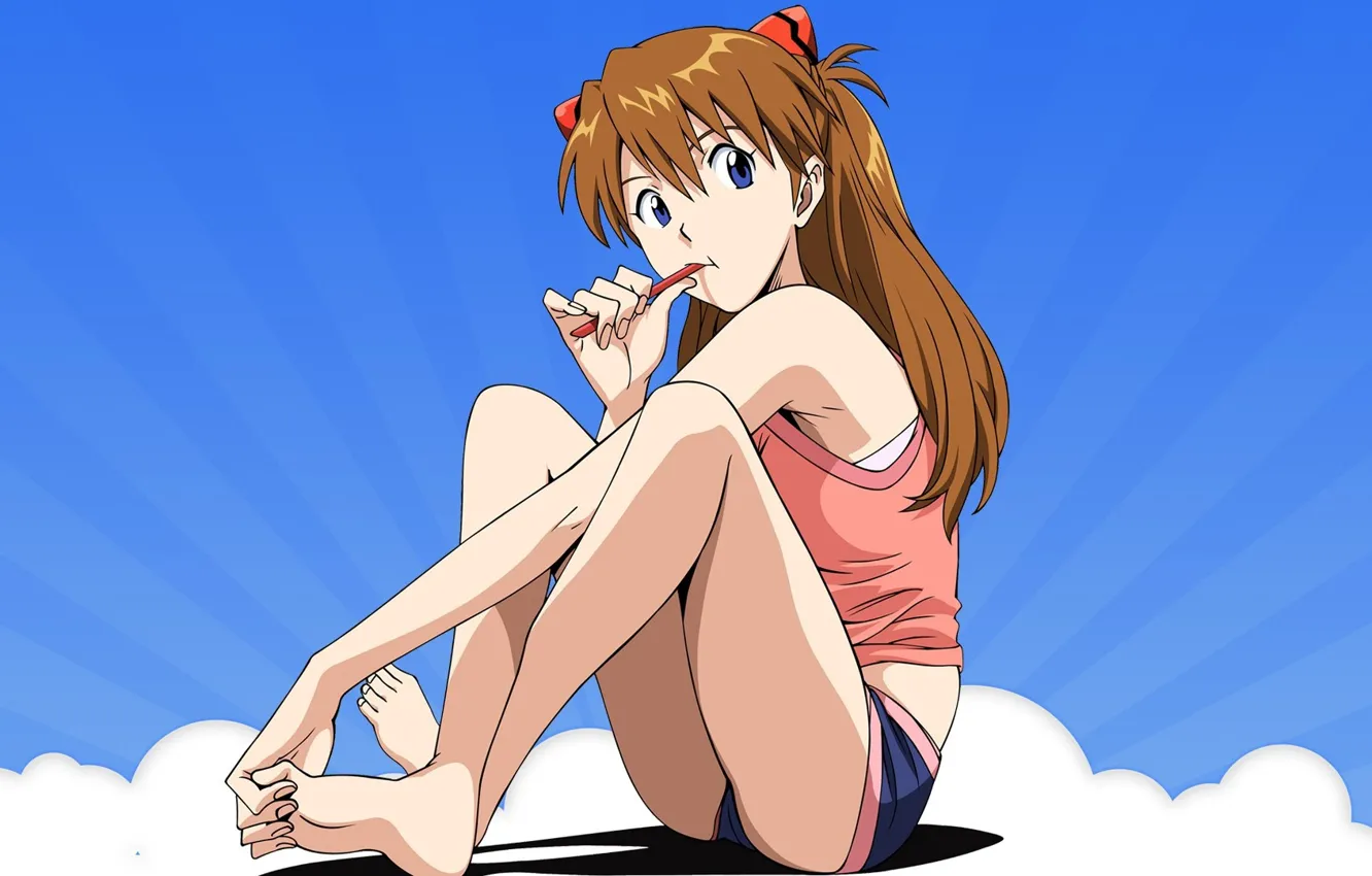 Photo wallpaper Neon Genesis Evangelion, legs, girls, anime, Asuka Langley Soryu, cartoon, illustration, feet