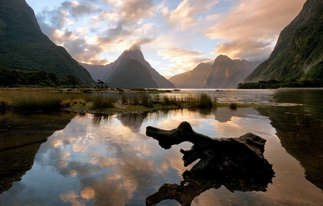 Photo wallpaper the sky, clouds, mountains, lake, New Zealand