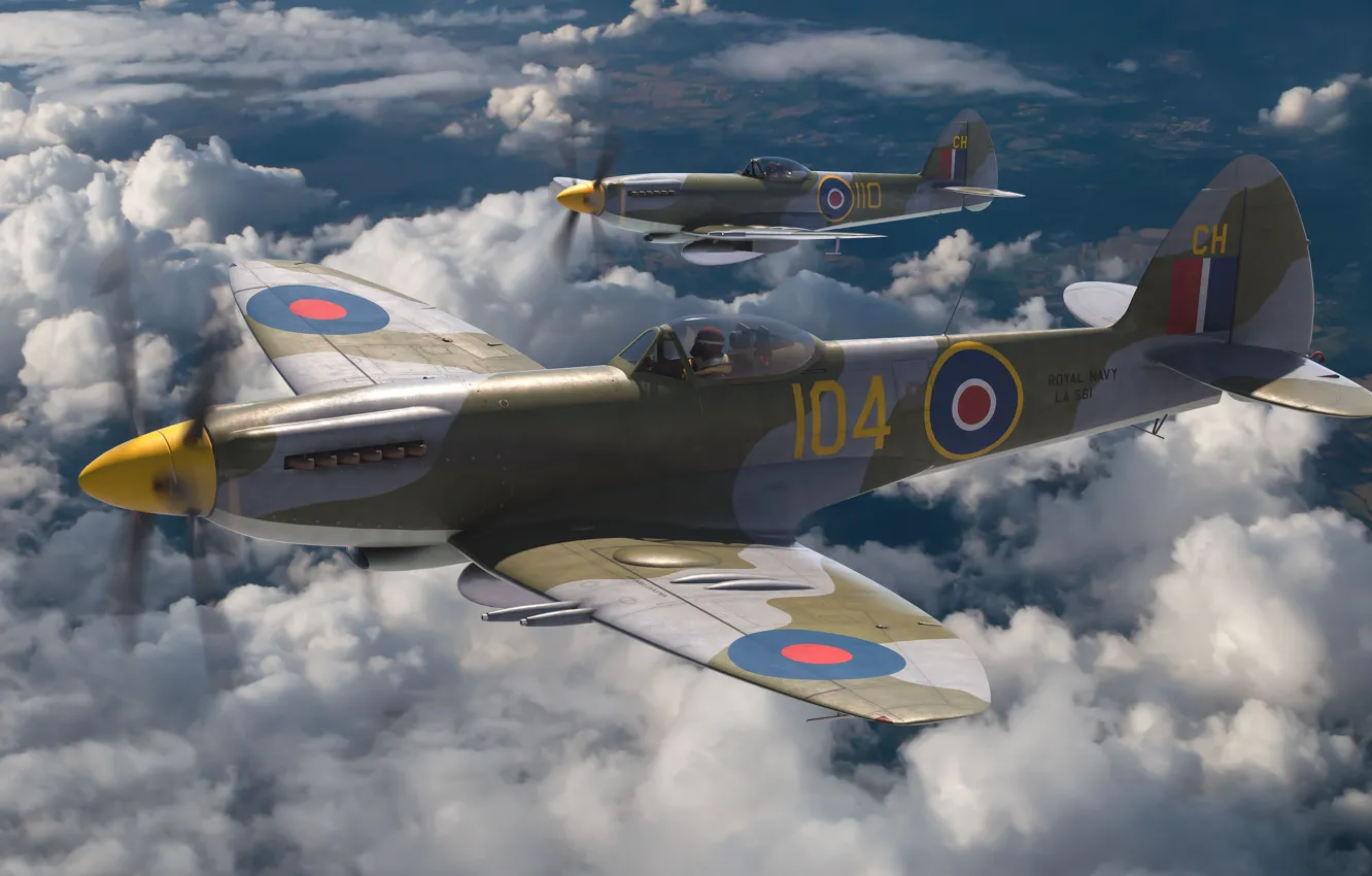 Photo wallpaper fighter, UK, deck, Supermarine Seafire, Royal Navy, Antonis Karidis, Seafire Mk.46