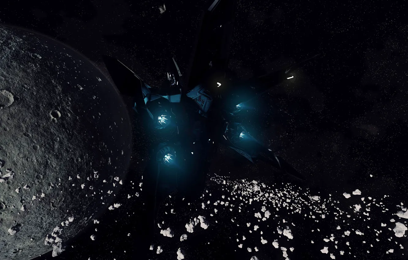 Photo wallpaper space, fragments, planet, starship, Star Citizen, Khartu-Al