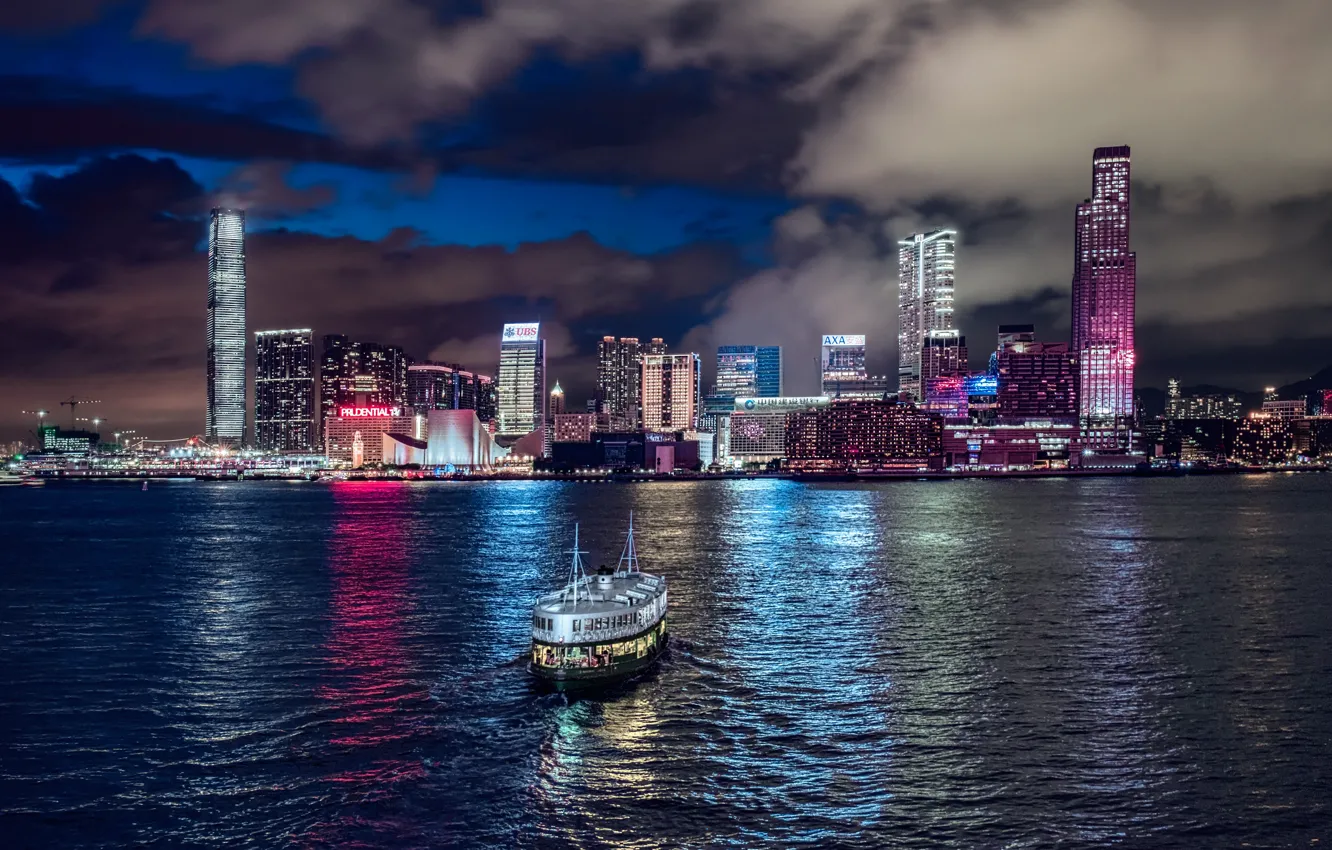 Photo wallpaper night, china, Hong Kong, Star Ferry